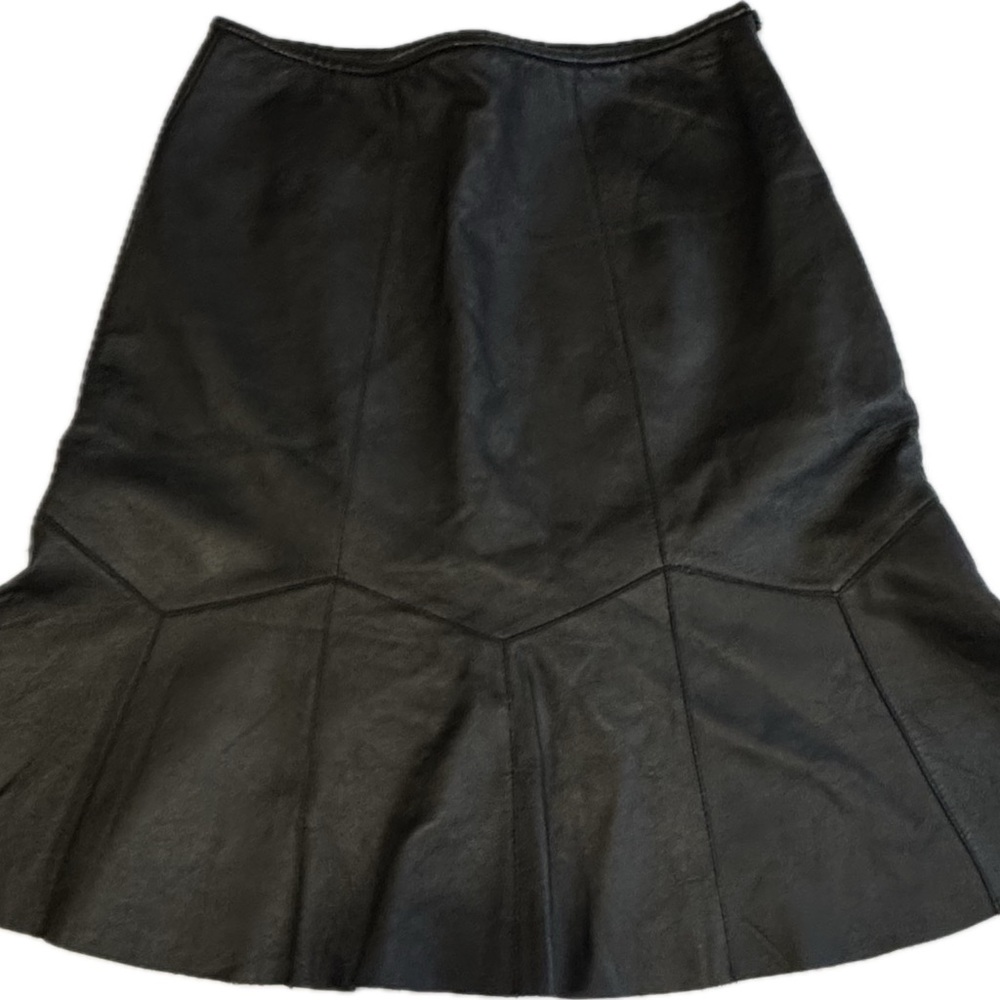 Alfani Leather Skirt Womens 12 Black 100% Godet Flared Lined Below Knee